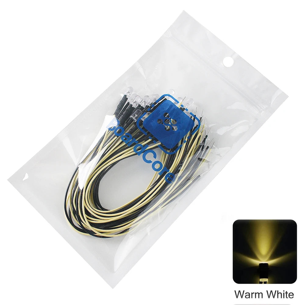 diodes led 12v 5mm câbles colorées rouge blanc bleu vert Jaune transparentes standard
