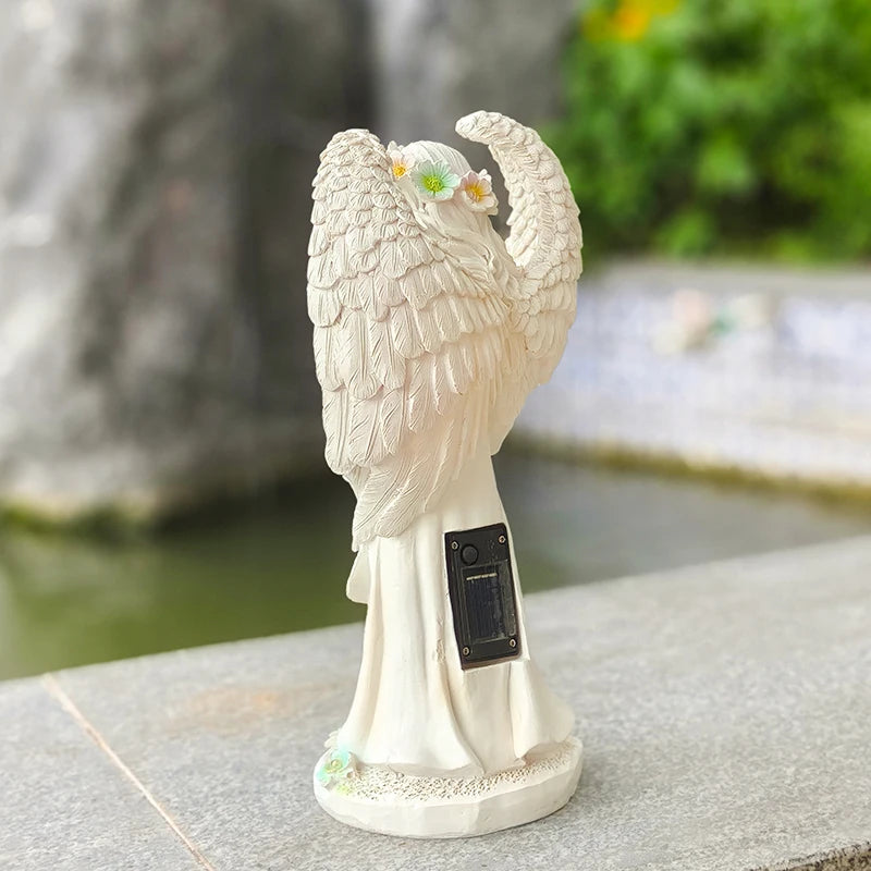 statue ange blanc plumes fleurs base décorative jardin classiqueextérieur résine