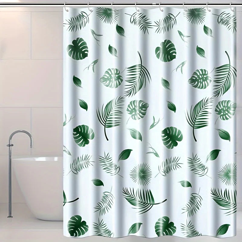 rideau douche moderne feuilles tropicales blanc vert opaque ourlet standard polyester 120x180cm 150x180cm