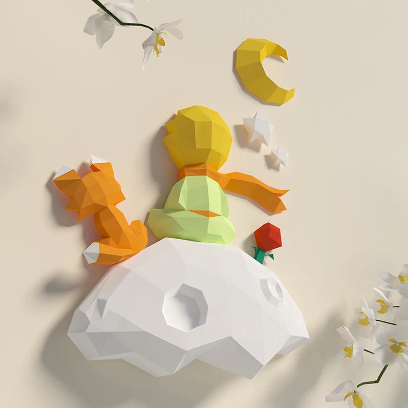 figurine papier little prince polygones geometriques artisanal origami accessoires enfants decoration chambre fantaisie sciencefiction