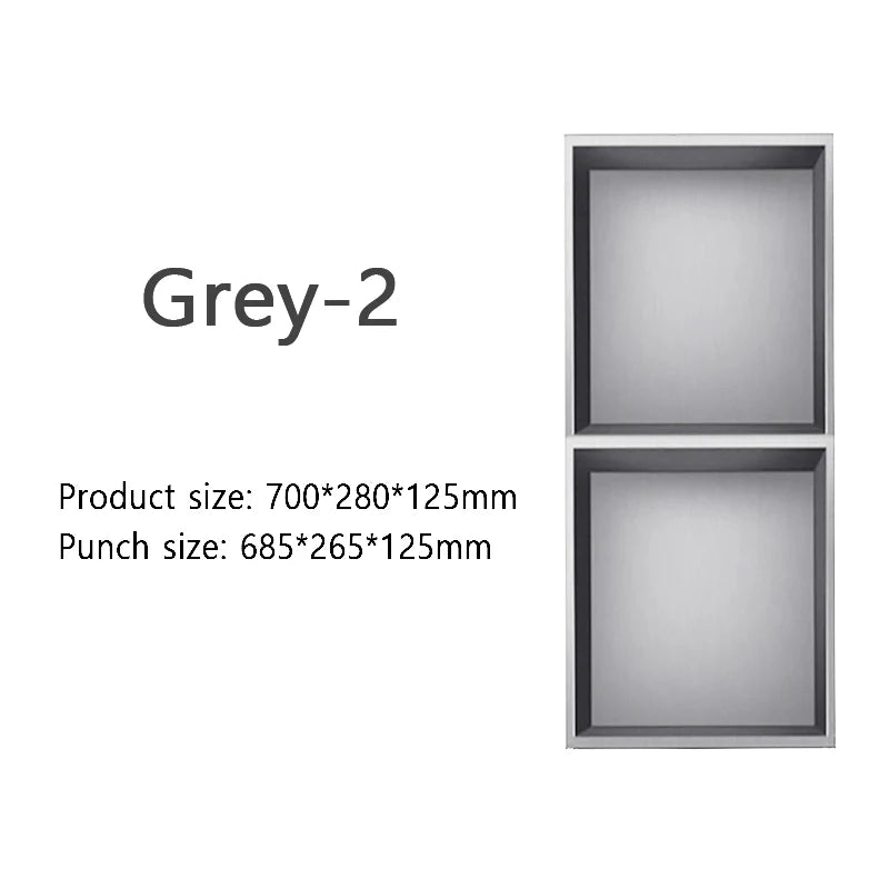 niche rangement acier inoxydable noir moderne quatre niveaux mur lampe intégrée chambre salle bain