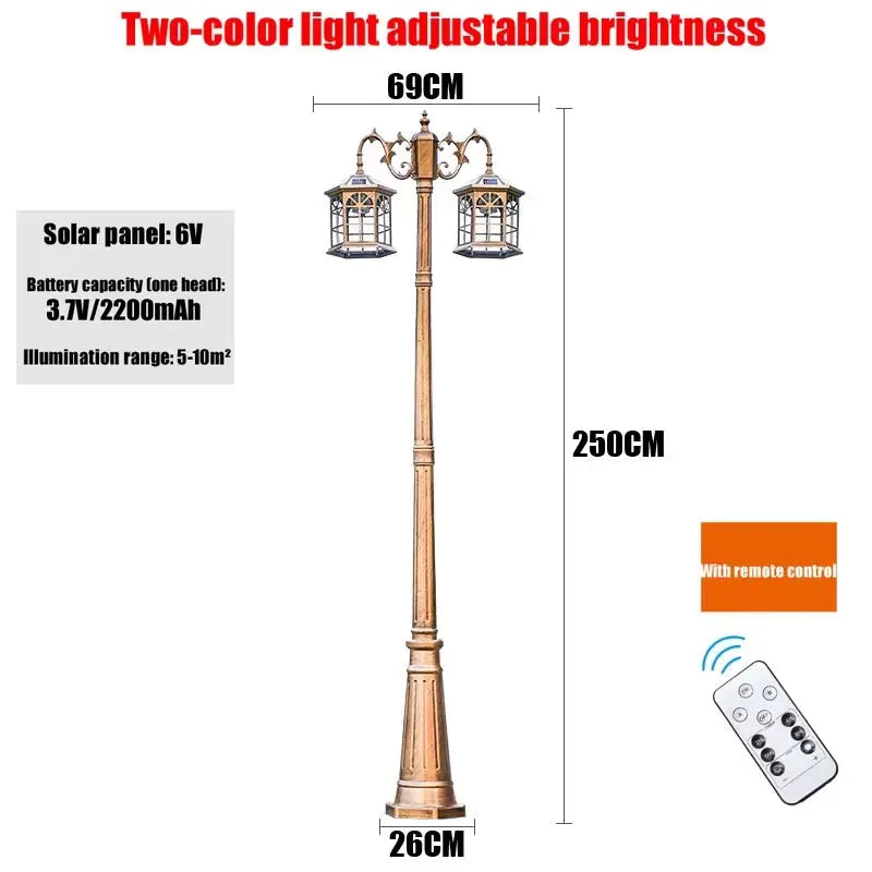 Lampadaire led extérieur moderne or noir métallique classique vintage ip65 2têtes 250cm