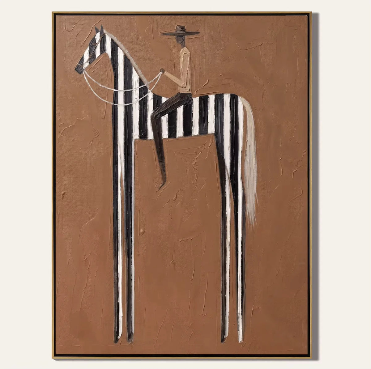 tableau cheval abstrait moderne cadre doré toile décorative salon chambre mur blanc noir