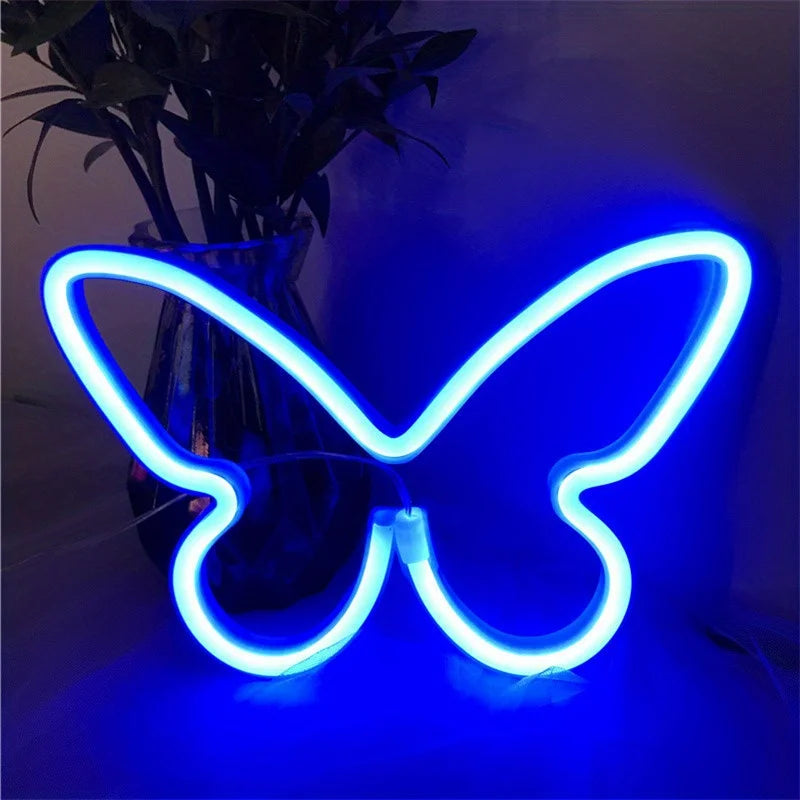 néons lumineux papillon cœur rose bleu violet blanc moderne décoration anniversaire noël mariage chambre