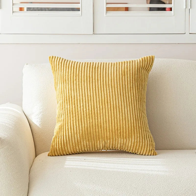 housse coussin velours côtelé rayée beige décorative canapé salon lit moderne doux