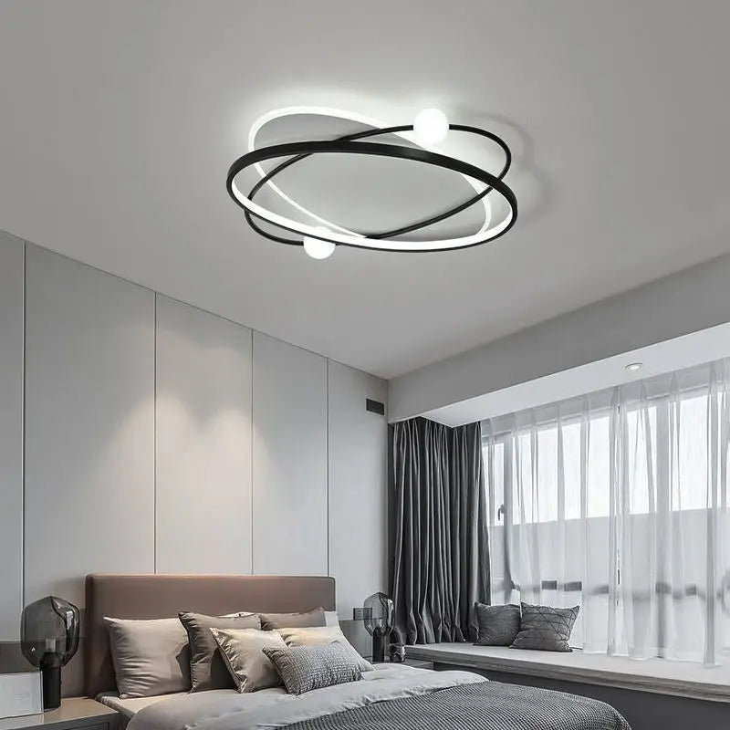 lampe led moderne anneaux entrelacés noir or blanc chaud froid dimmable minimaliste chambre salon