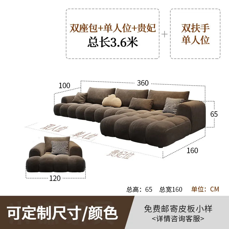 canapé moderne marron clair velours forme 300cm salon bois minimaliste coussins cœur