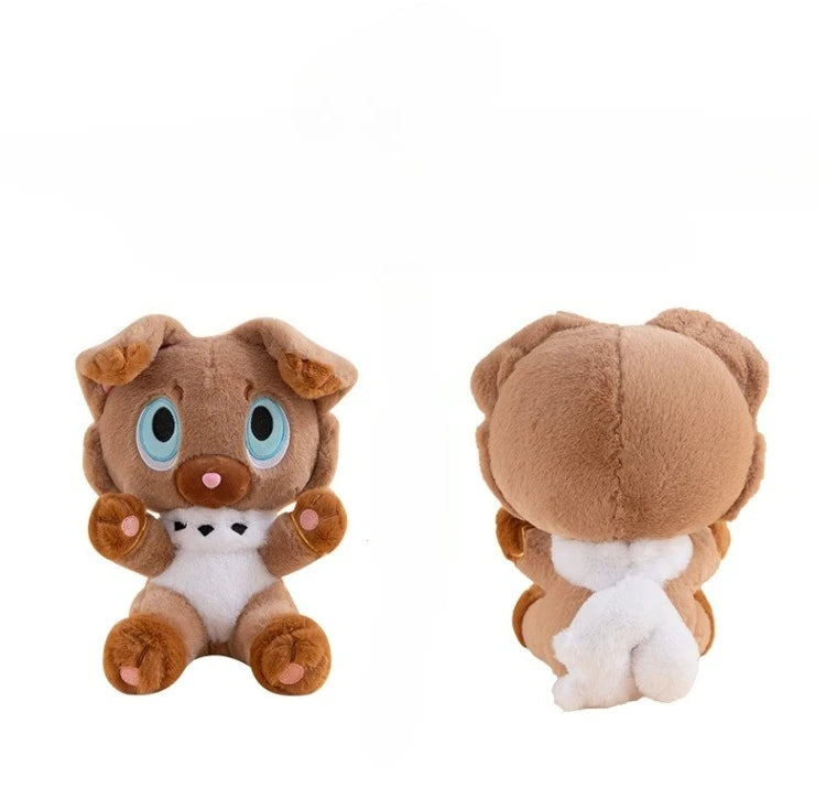 peluche rockruff marron vert 35cm coton pp douce yeux animés dessin animé mignon