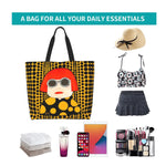 sac main polyester jaune points noirs moderne poche intérieure poignées noires femme pop art