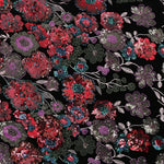 tissu brodé fleurs sequins polyester noir violet rouge vert bleu or opaquet