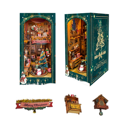 Kit serre-livres maison miniature neige en bois DIY vue de face