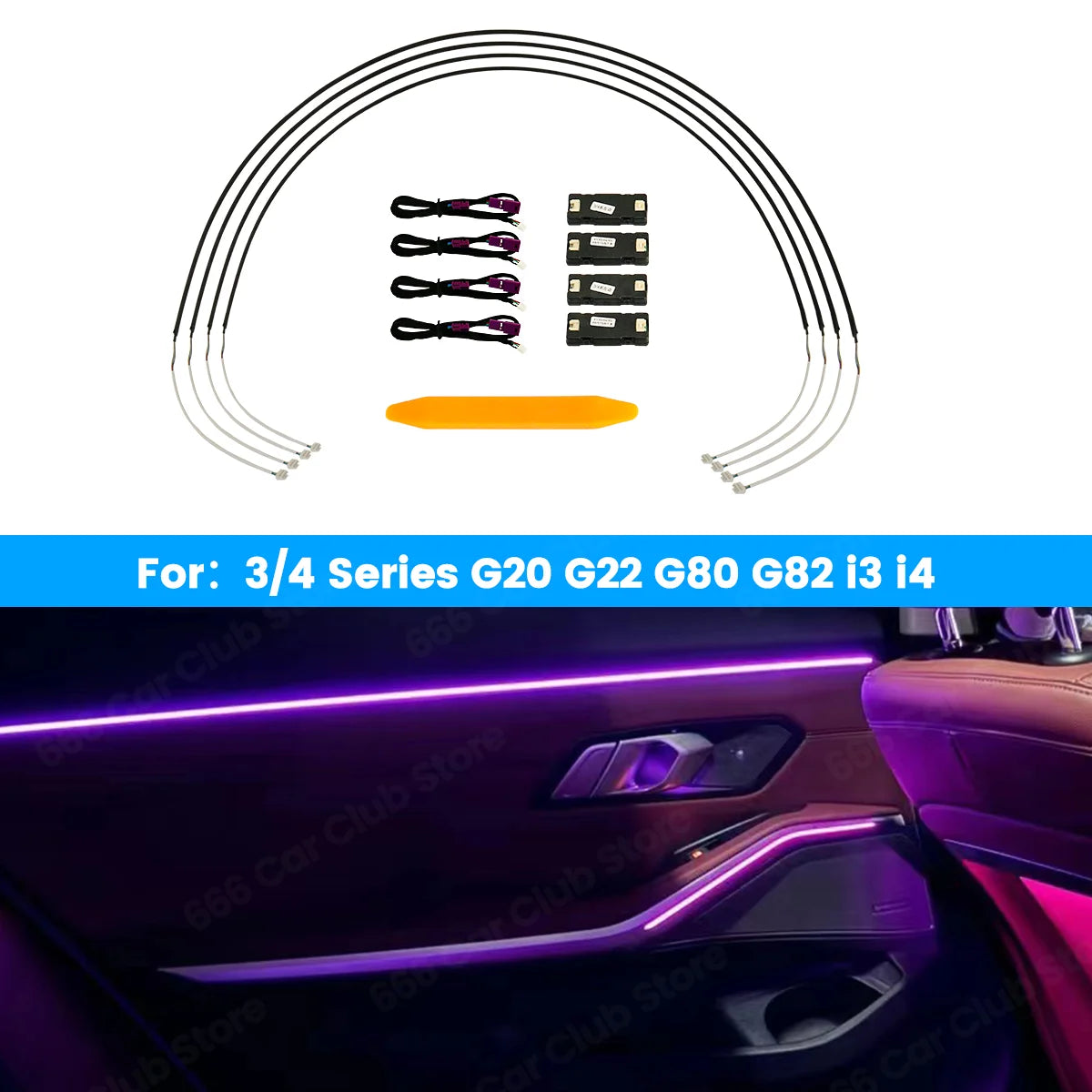 bande lumineuse voiture adhésive moderne violet bleu lisse opaques connecteurs câble