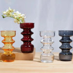 vases verre modernes transparents orange rouge gris lilas tulipes décoration salon