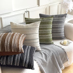 housse coussin rayé polyester 45x45cm moderne blanc beige gris vert chambre