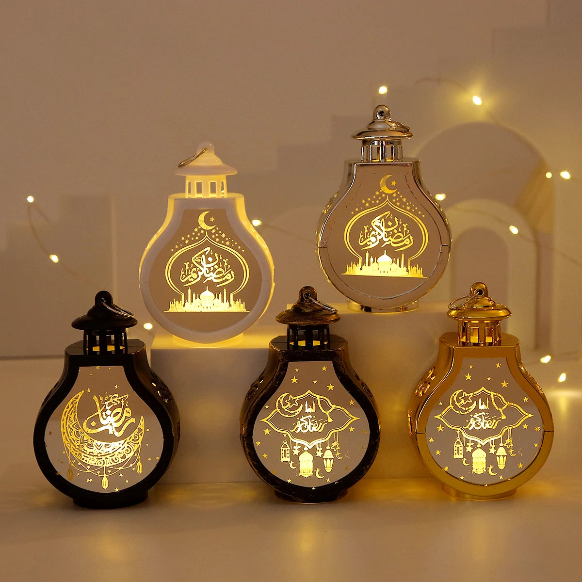 Lampe décorative islamique ornement lune étoile artisanale noire blanche İslam festivités