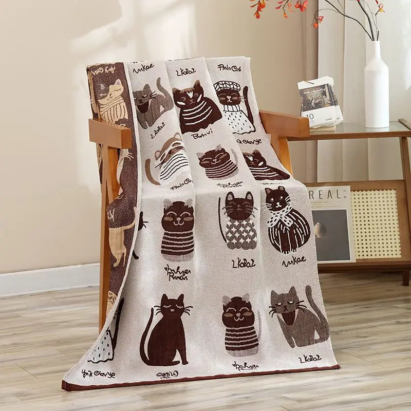 grande serviette bain coton bio motif chat cartoon couverture douce absorption rapide 70x140cm