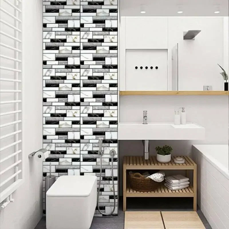 panneau decoratif mural moderne marbre geometrique adhesif blanc noir gris resistant humidite 30cm 30cm