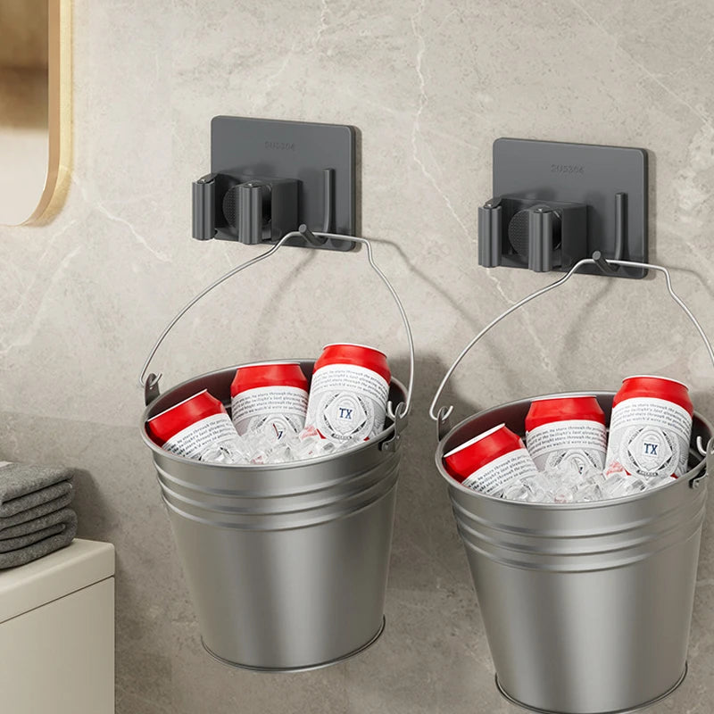 porte balai acier inoxydable adhésif mural moderne gris rangement salle bain étanche