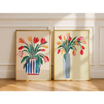 affiche moderne tulipes vase rayé salon chambre toile imprimée sans cadre couleurs vives unique