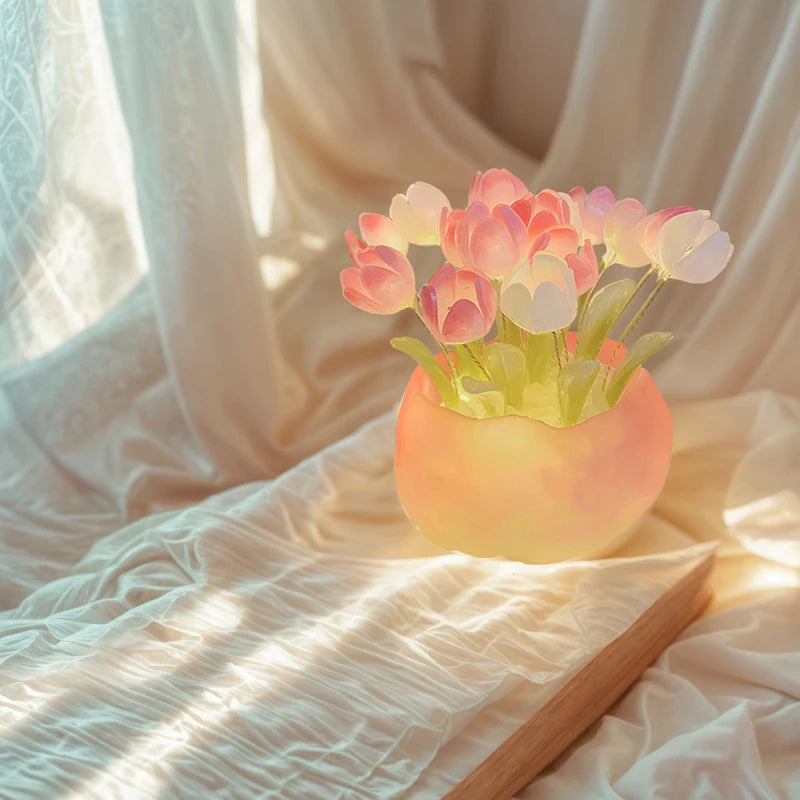 veilleuse fleur tulipe led orange rose blanche moderne minimaliste chambre vacances