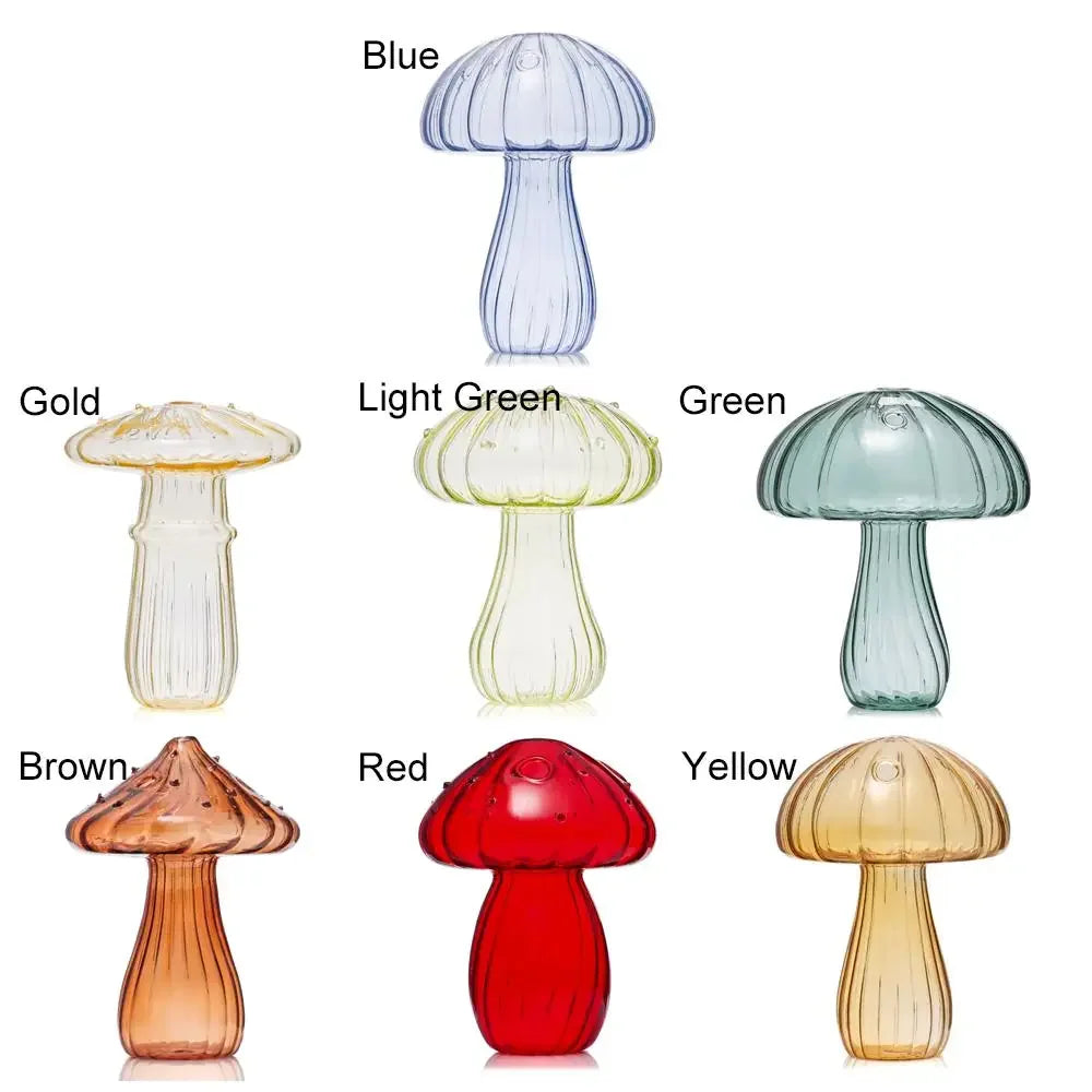 vase transparent moderne verre forme champignon couleur bleue dorée verte claire verte brune rouge