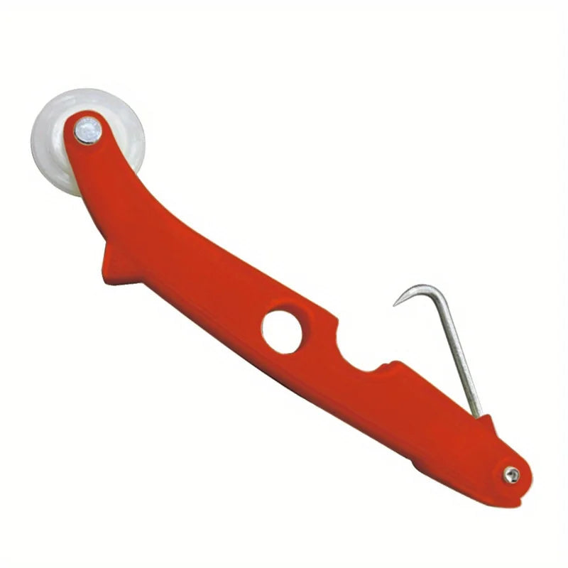 outil démontage moustiquaire rouge rouleau blanc crochet métallique pratique ergonomique adhésif