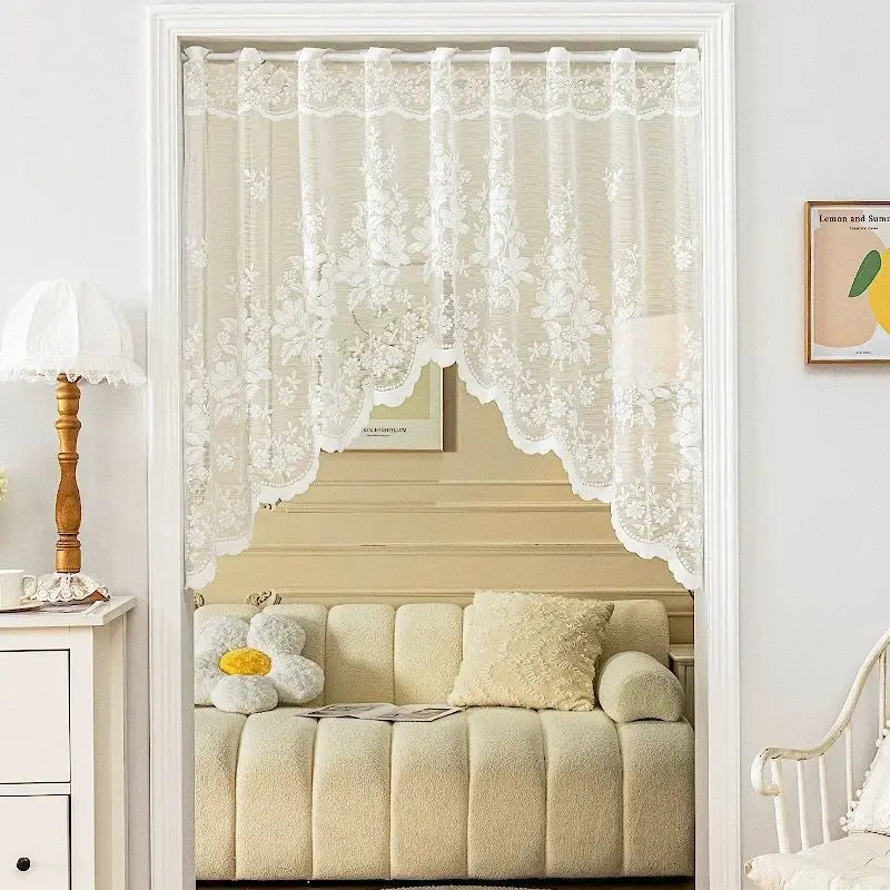 rideau blanc fleur dentelle transparent classique romantique oeilletsextérieur fenêtre plat polyester