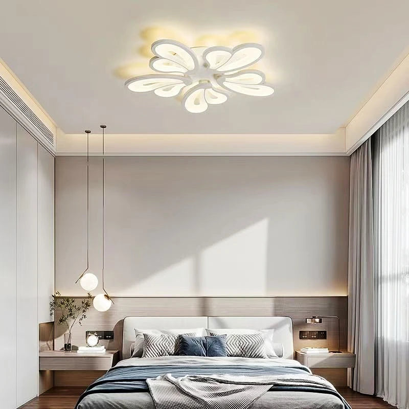 plafonnier moderne blanc gris feuilles stylisées éclairage quotidien chambre salon télécommande led adjustable