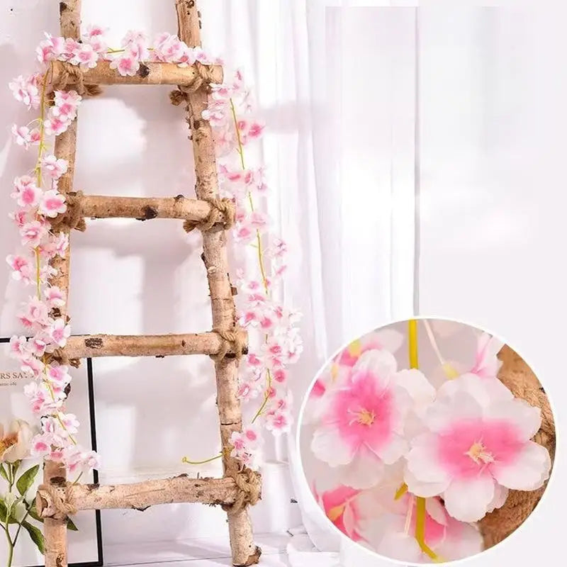 guirlande fleurs artificielles rose clair 1m8 décoration romantique intérieur 135 fleurs rangée