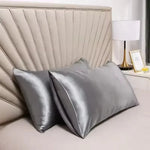 protège oreiller satin brillant fermeture éclair cheveux peau douce couleur unie