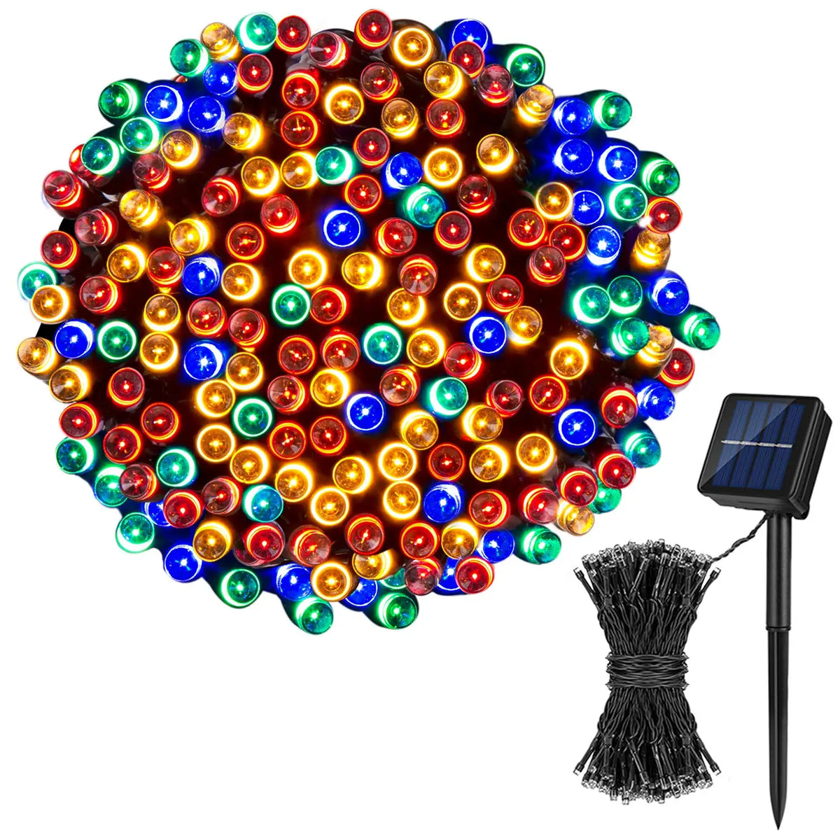 guirlande lumineuse solaire ip65 30mètres blanc chaud moderne interrupteur modes éclairage panneau solaire fixations