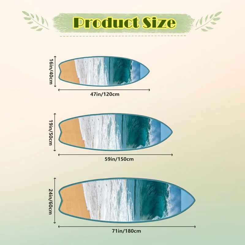 tapis forme planche surf plage vague sable couleur beige bleu blanc turquoise decoration intérieure