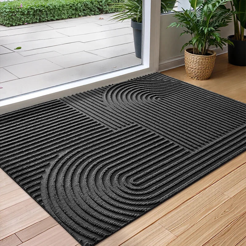 tapis d'entrée moderne anti dérapant polyester résistant saleté taille 45x75cm 60x90cm marron gris noir