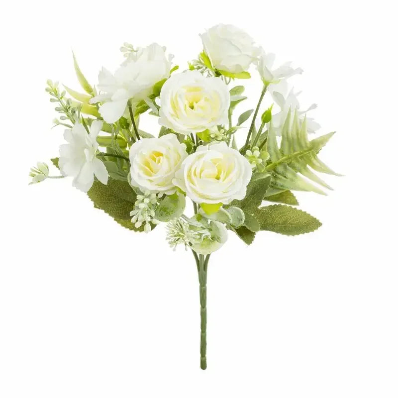 bouquet fleurs artificielles roses blanches vertes décoration mariage maison intérieur classique décoratif