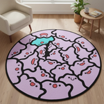 tapis rond anime fantômes yeux rouges fond rose clair texture veloutée moderne 80cm 120cm