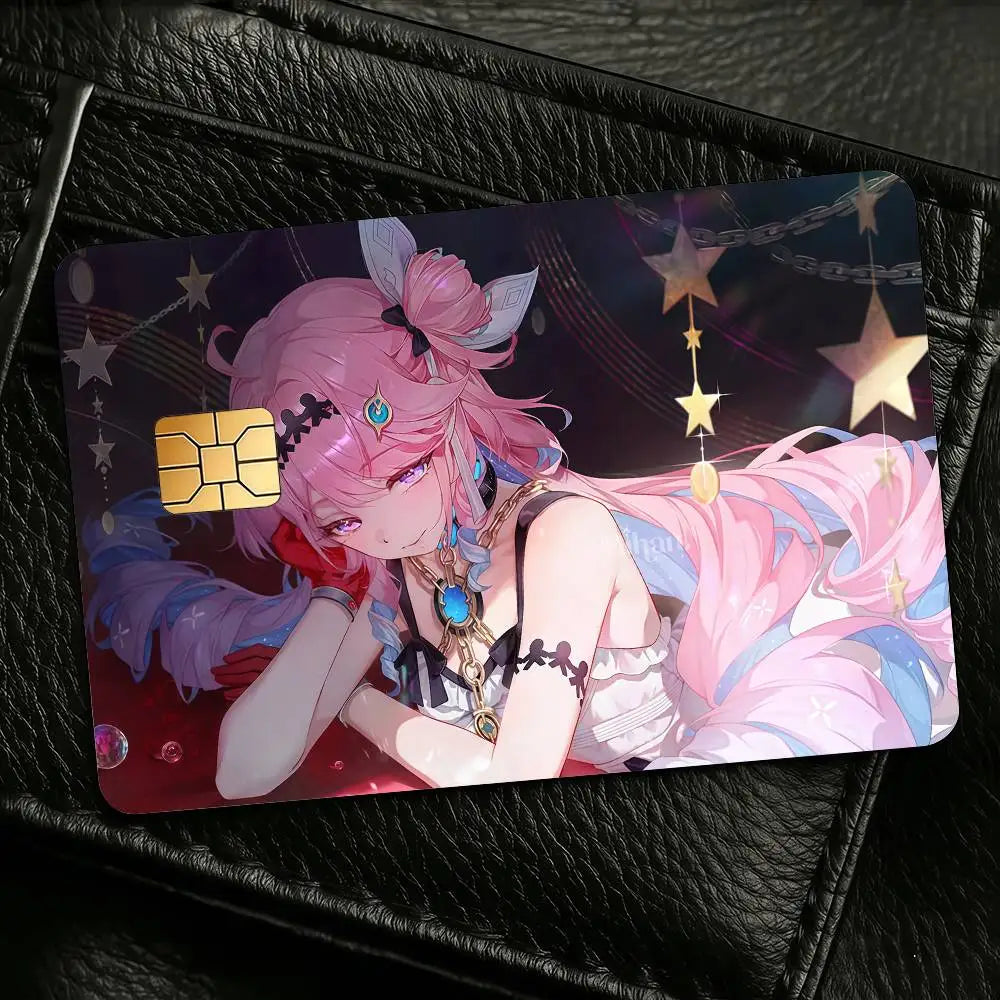 cartes crédit personnalisées anime fille étoiles adhésif rose bleu noir protégées transporte bancaire debit