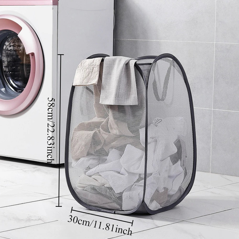 panier linge pliable noir gris maille fine moderne 30x58cm poignées poche intérieure