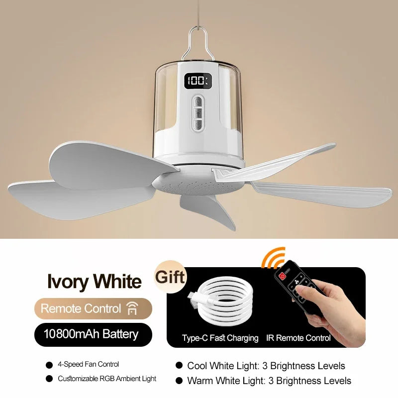 ventilateur portable blanc moderne 400mm rgb télécommande lumière ambiance camping