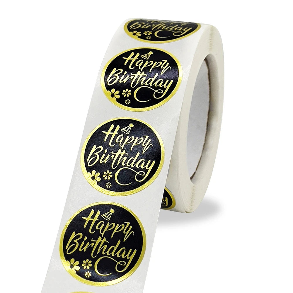 autocollants ronds joyeux anniversaire fleurs dorées étiquettes cadeaux fête décoration papier adhésif festif