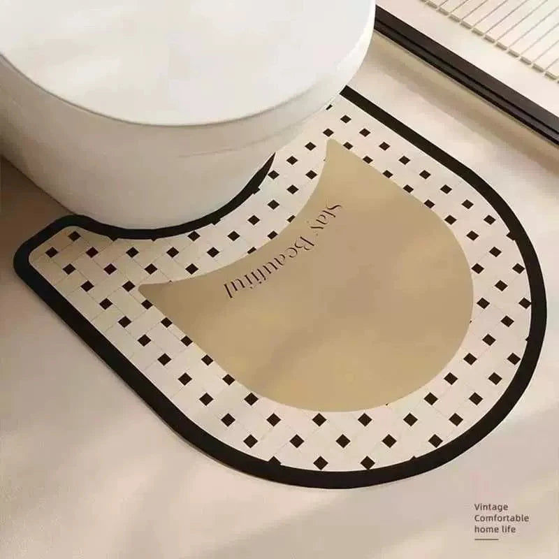 tapis toilette moderne gris beige noir motifs géométriques anti dérapant rapide absorbant