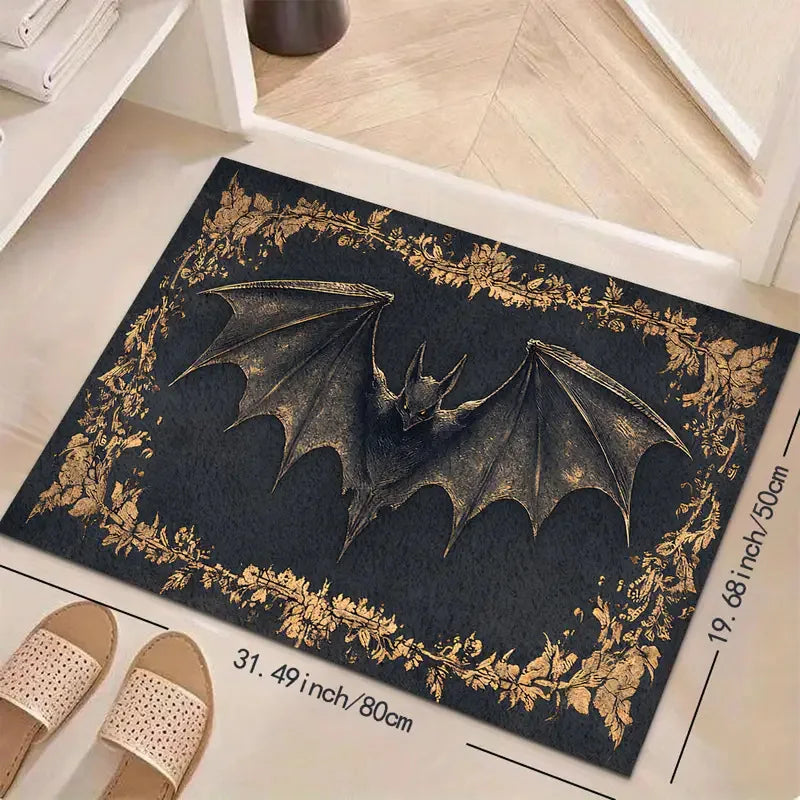 tapis d'entrée gothique chauve souris halloween vintage noir décoratif sol porte maison hantée antidérapant
