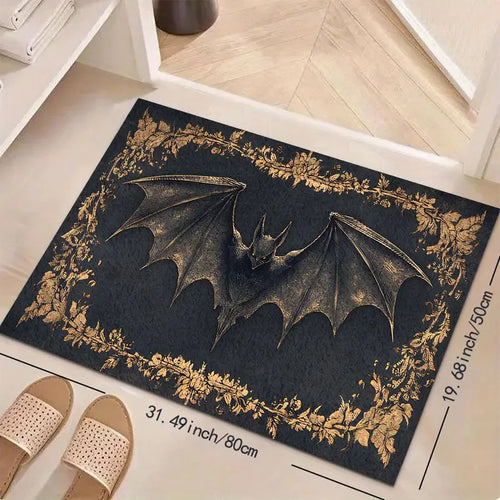 tapis d'entrée gothique chauve souris halloween vintage noir décoratif sol porte maison hantée antidérapant