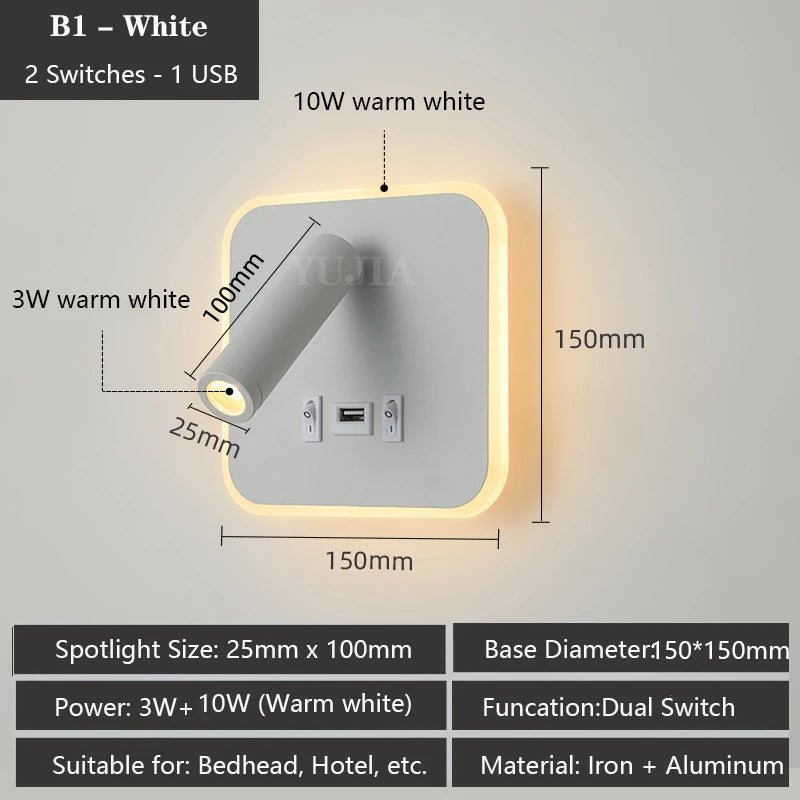 lampe murale multifonctionnelle moderne rechargeable usb noir blanc bronze laiton