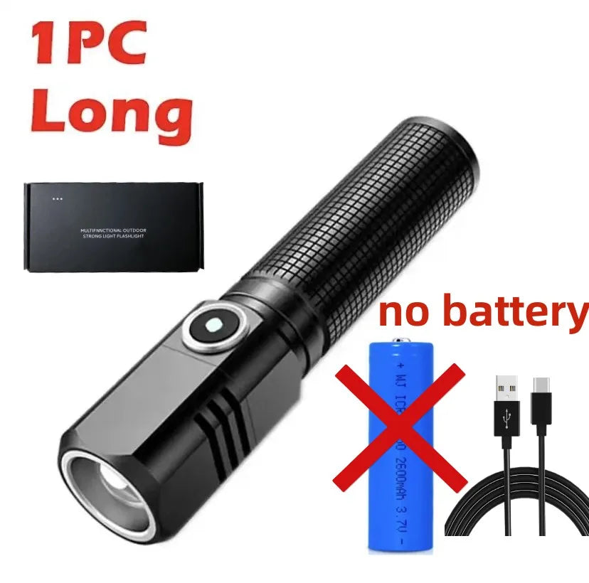 lampe torche noire rechargeable 1600lm ip64 zoom texturée rainures compact moderne