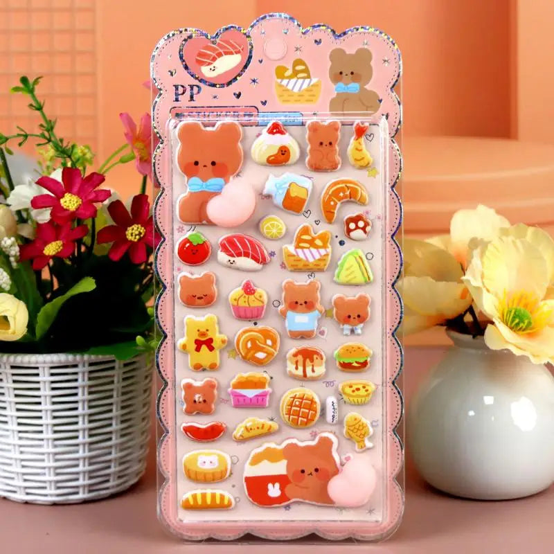 autocollants 3D animaux mignons fruits gâteaux nuages coeurs kawaii adhésifs