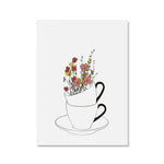 affiches art minimaliste moderne fleurs tasse salon cuisine décoration maison blanc noir