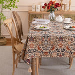 nappe rectangulaire polyester floral oiseaux beige marron rouge bleu classique tassel salon