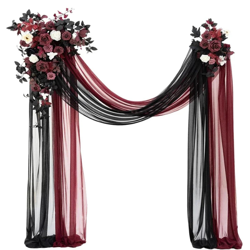 Arche décorative mariage extérieur tissu soie roses étoiles romantique gothique transparent Bordeaux Noir