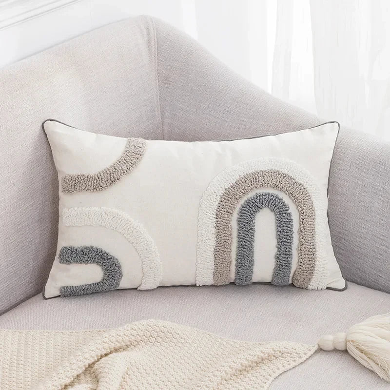 coussin géométrique moderne polyester gris beige amovible lavable contemporain decoration interieur tufter boheme