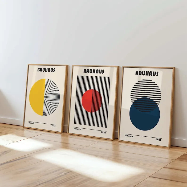 affiche murale géométrique abstraite cadre bois minimaliste décor salon moderne art rétro